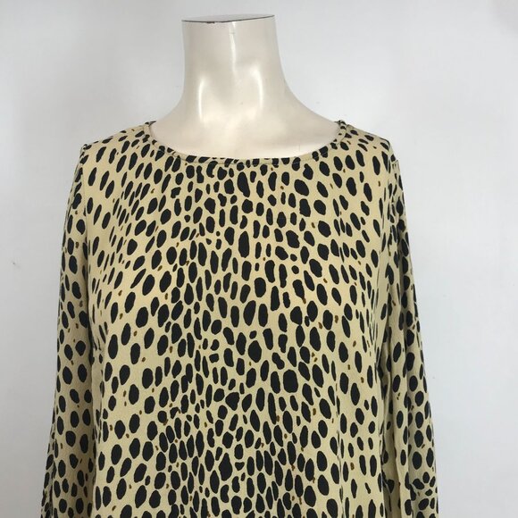 J. CREW - WOMEN'S 10 - TAN/BLACK ANIMAL PRINT LONG SLEEVE ROUND NECK RAYON TOP - Picture 2 of 7